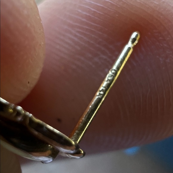 Vintage solid 14k yellow gold genuine opal earrings - Picture 2 of 16